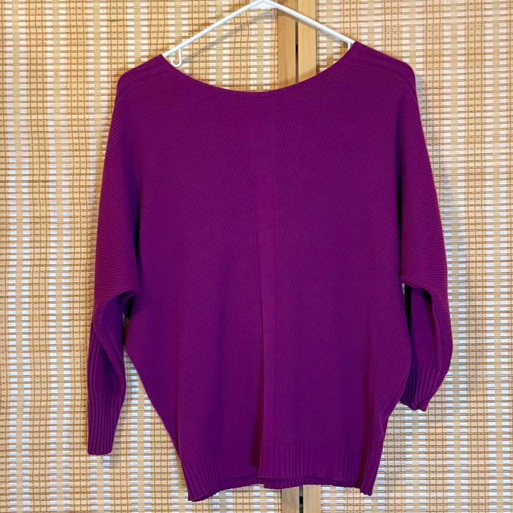 Vila Milano Purple Dolman Sleeve Button Back Reversible Ribbed Sweater Medium